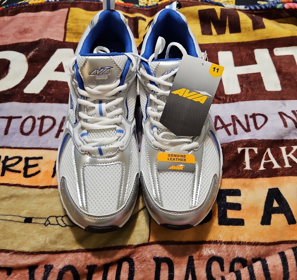 Avia Metallic Silver and Vibrant Blue Athletic Shoes